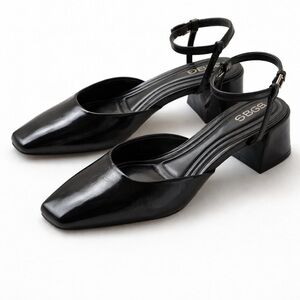 BCBG Black Square Toe Slingback Heels | Minimal Chic Block Heel Sandals. 7.5